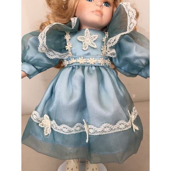Collectors Choice Doll by Dan Dee Porcelain Blonde Doll Blue Dress Blue Eyes main image 1
